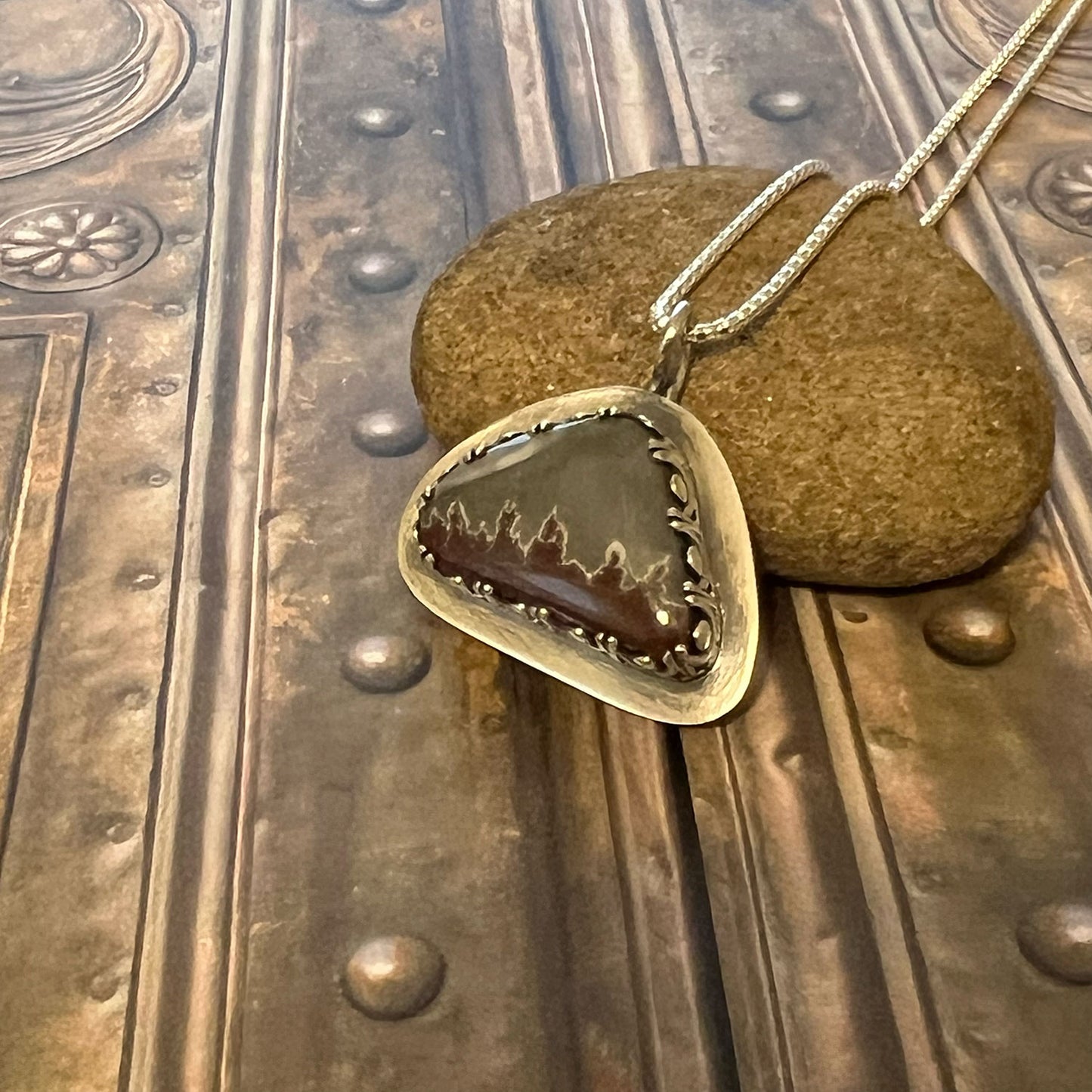STERLING SILVER SONORAN DENDRITIC RHYOLITE NECKLACE (TRIANGLE) - PROGRESS TALISMAN