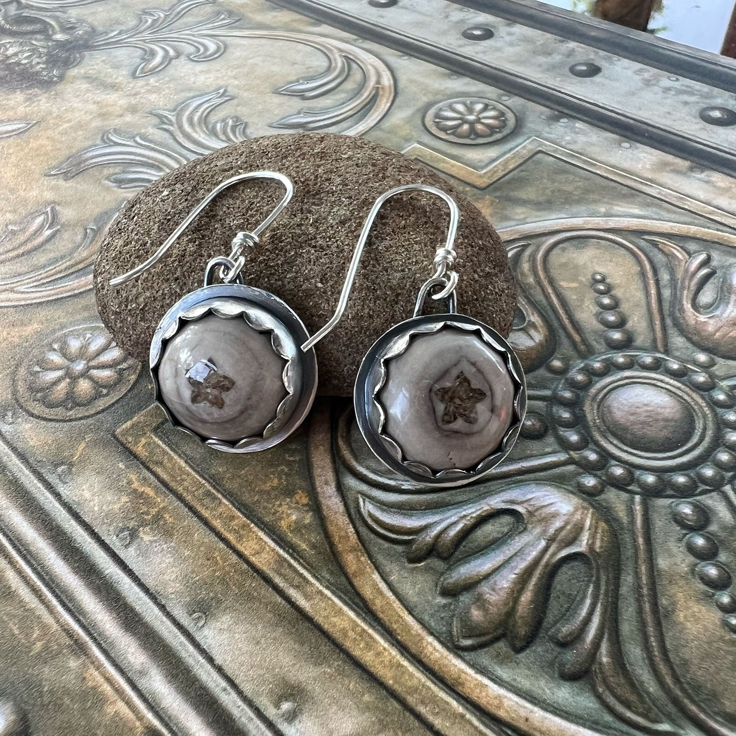 STERLING SILVER STAR CRINOID EARRINGS - GROUNDING TALISMAN