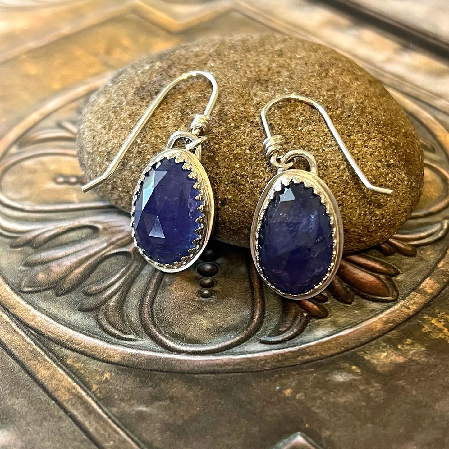 STERLING SILVER TANZANITE BEZEL EARRINGS - BE STILL WITH SPIRIT TALISMAN