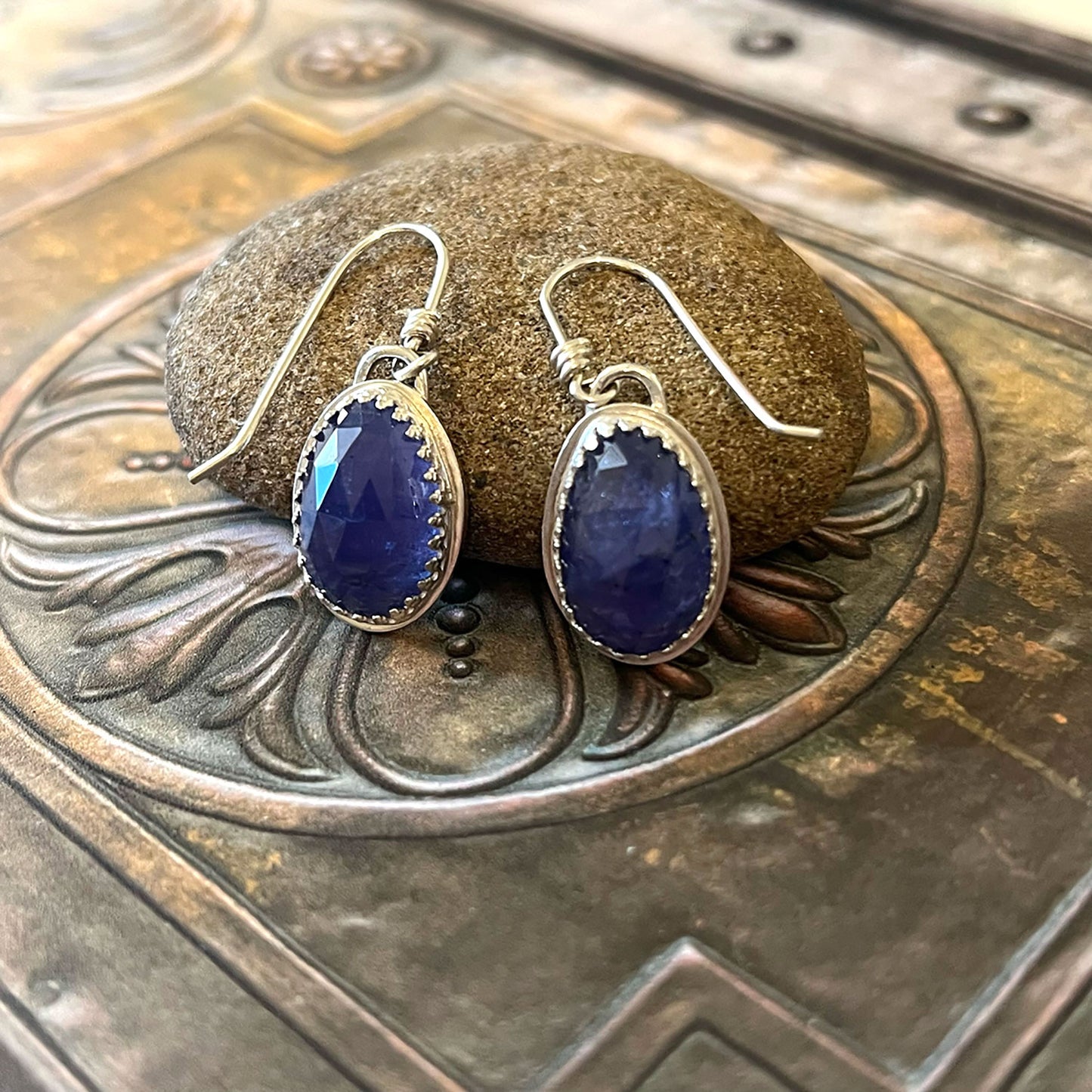 STERLING SILVER TANZANITE BEZEL EARRINGS - BE STILL WITH SPIRIT TALISMAN