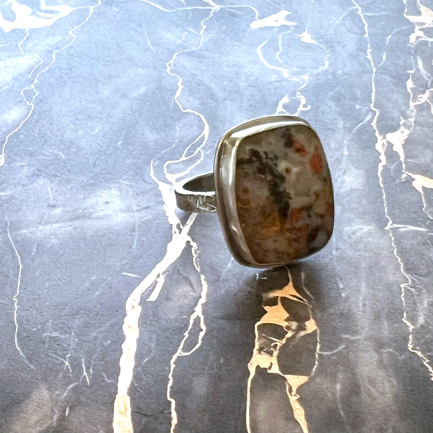 STERLING SILVER TEXAS PLUME AGATE RING - PROTECTIVE EMBRACE TALISMAN