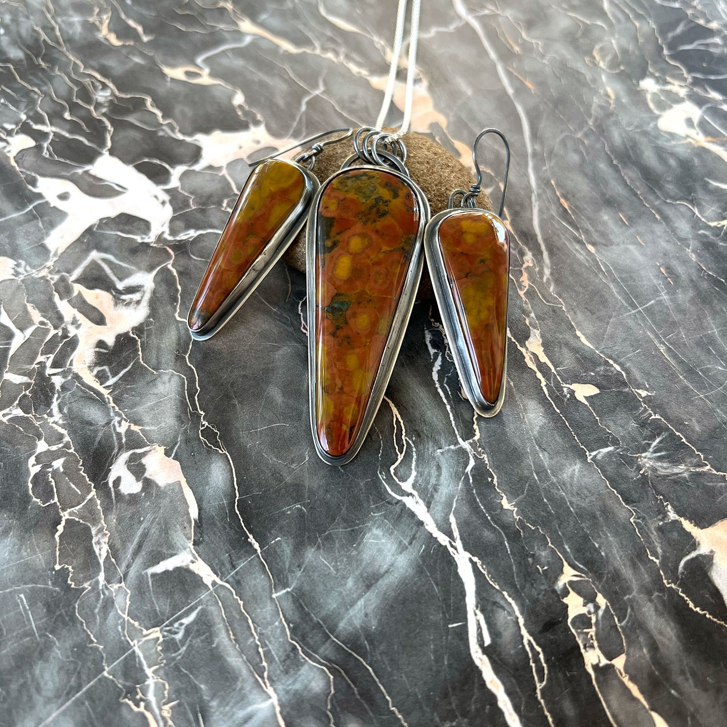 STERLING SILVER TIGER TAIL JASPER SET - MOTHER EARTH TALISMAN
