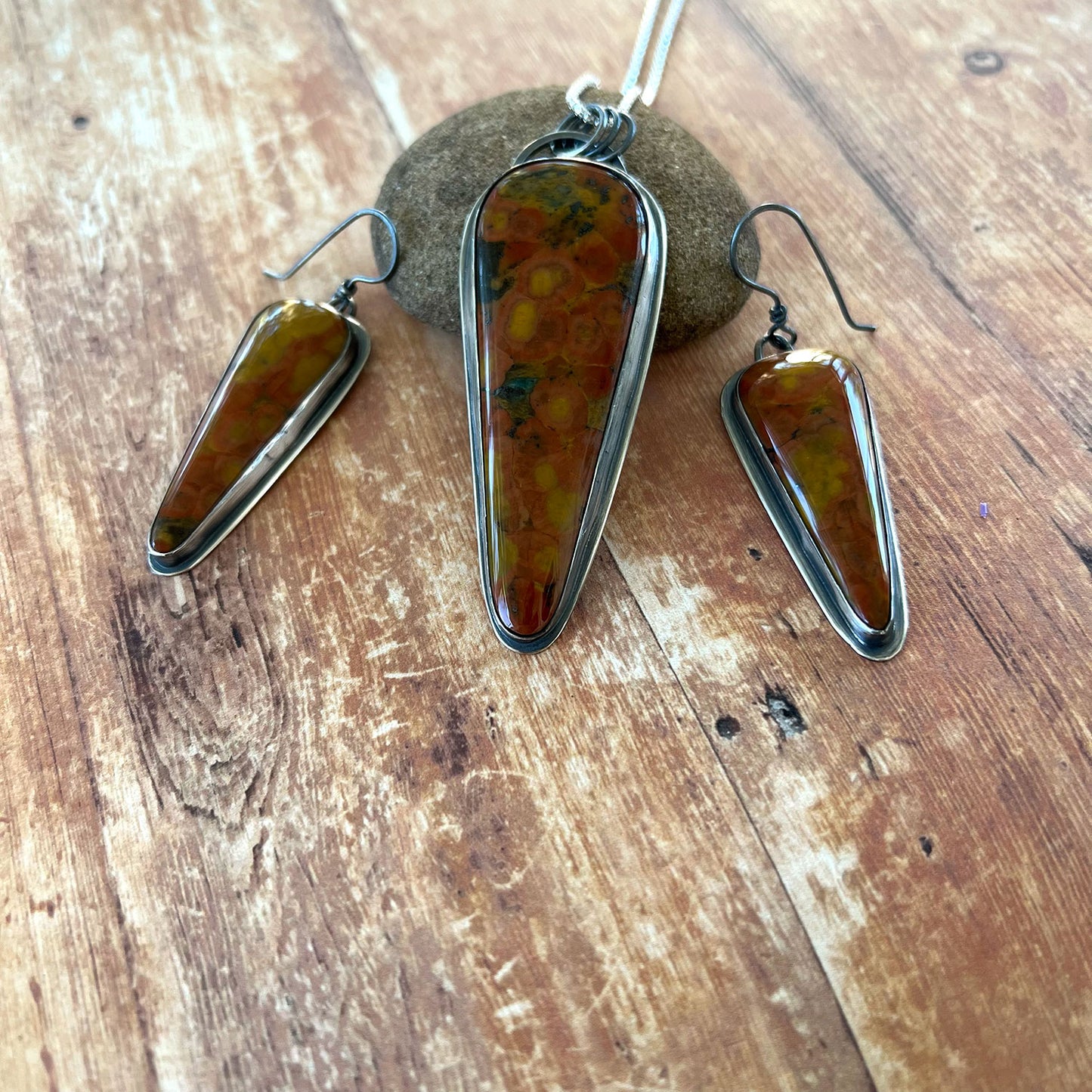 STERLING SILVER TIGER TAIL JASPER SET - MOTHER EARTH TALISMAN