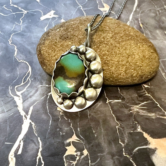 STERLING SILVER BAO CANYON TURQUOISE OVAL NECKLACE - HEAVEN AND EARTH TALISMAN