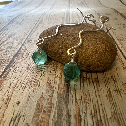 LONG DROP WAVE GEMSTONE EARRINGS