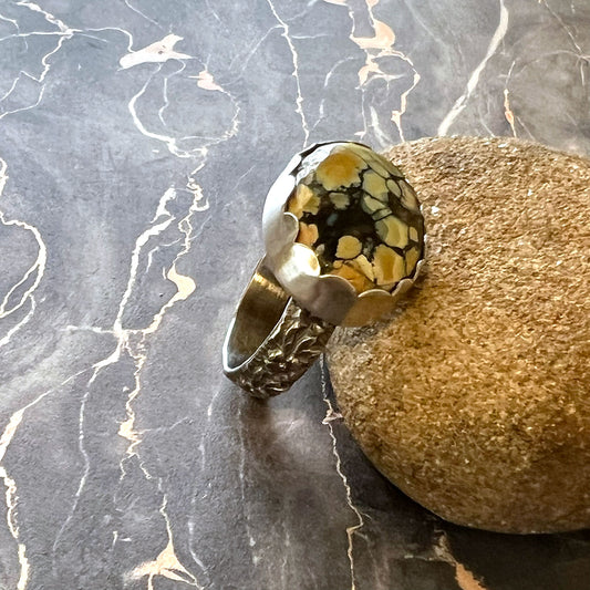 STERLING SILVER POLYCHROME WHITE RIVER RING - MOTHER EARTH TALISMAN