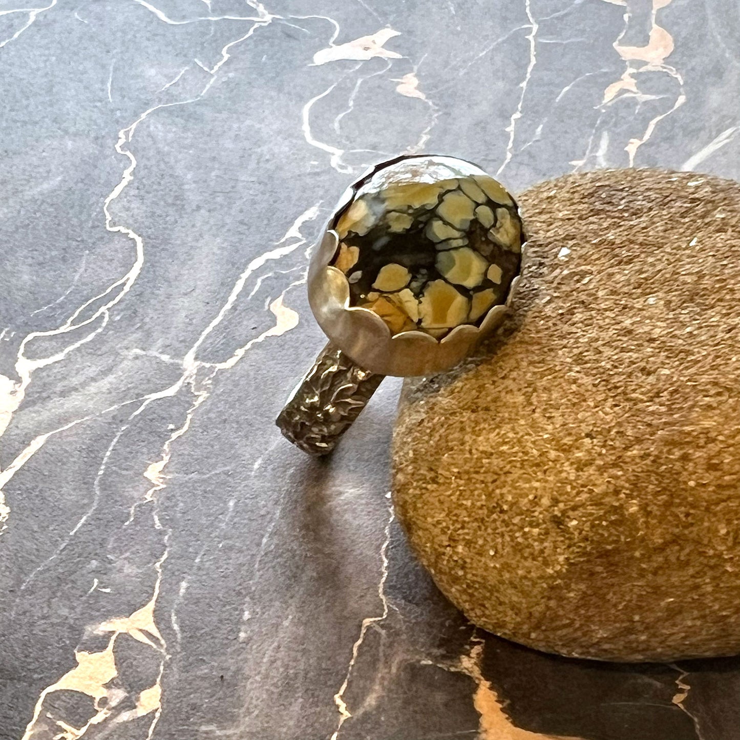 STERLING SILVER POLYCHROME WHITE RIVER RING - MOTHER EARTH TALISMAN