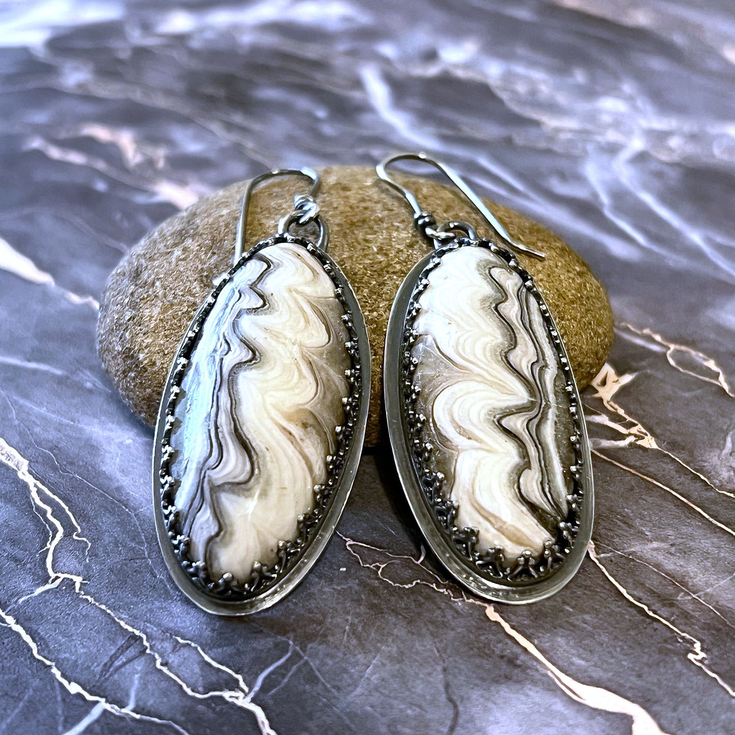 STERLING SILVER ZEBRA CALCITE EARRINGS - SELF WORTH TALISMAN