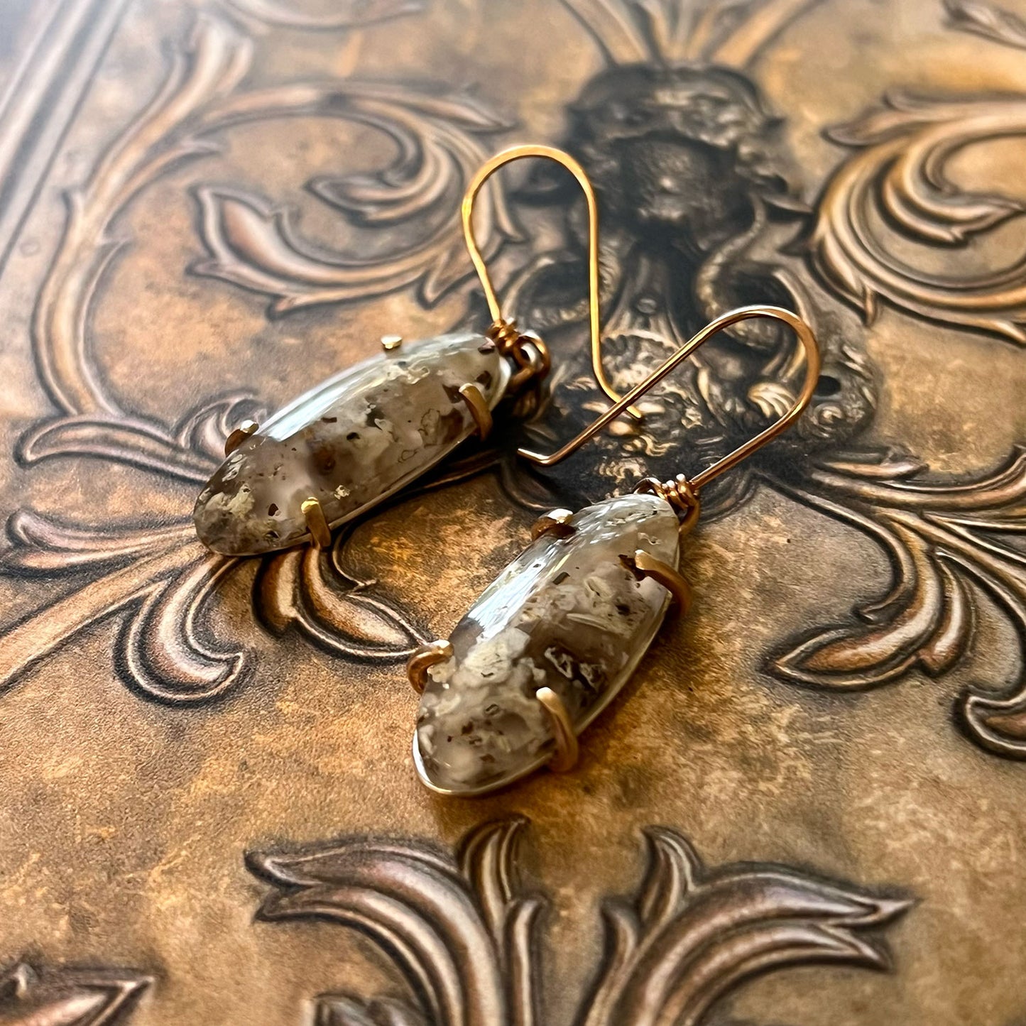 STERLING SILVER BRONZE CHALCEDONY EARRINGS - GOOD WILL TALISMA