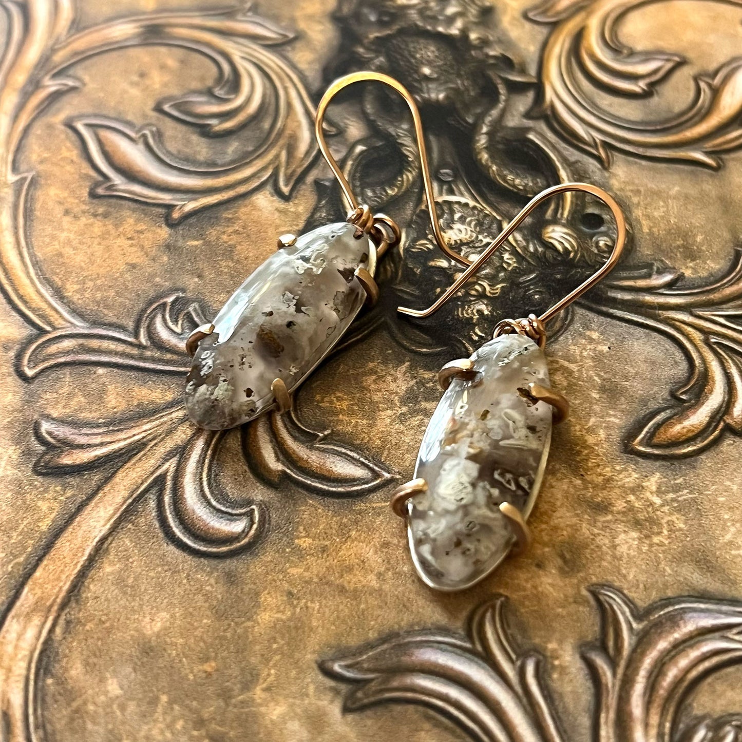 STERLING SILVER BRONZE CHALCEDONY EARRINGS - GOOD WILL TALISMA