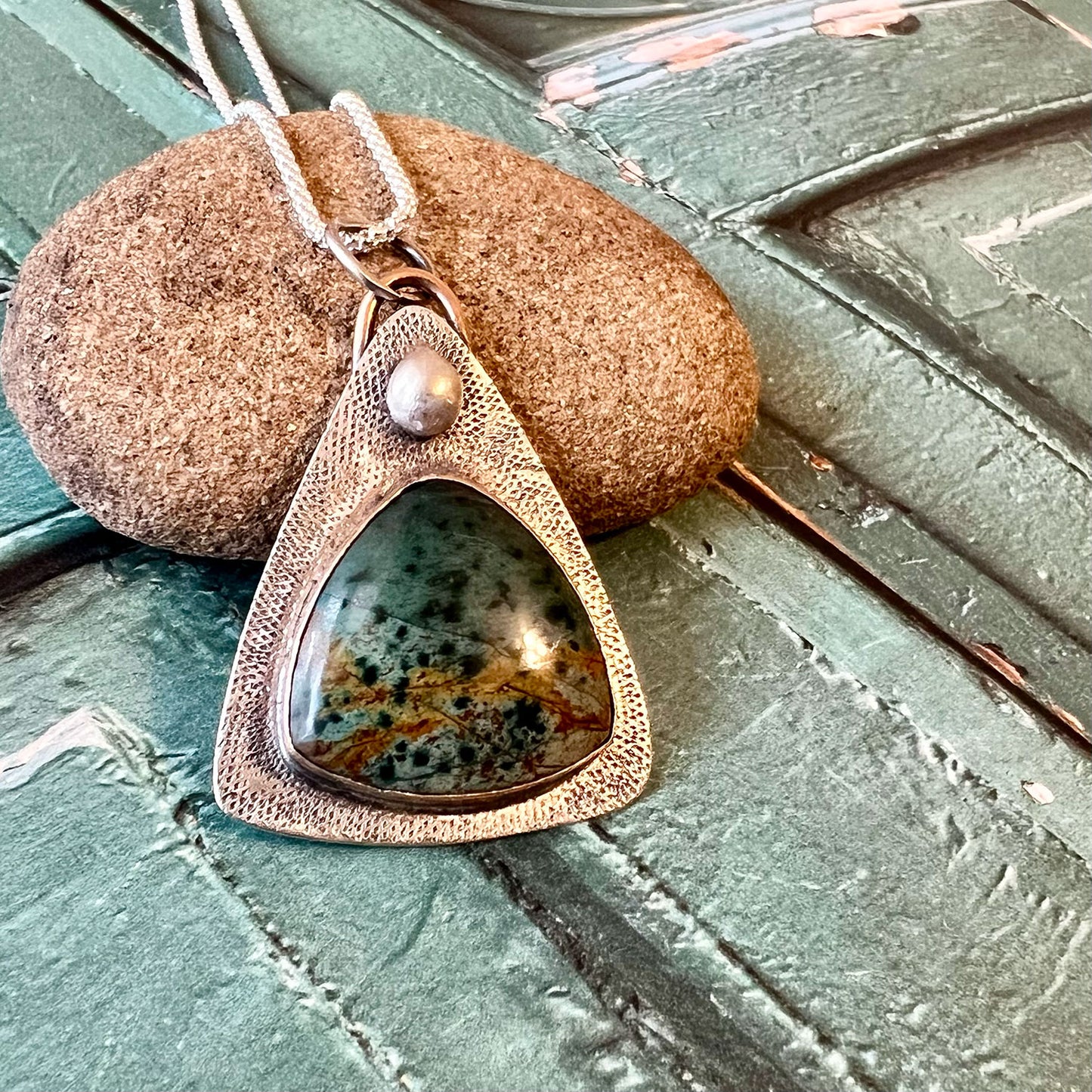 STERLING SILVER BRONZE MORNING DEW JASPER NECKLACE - MOTHER EARTH TALISMAN