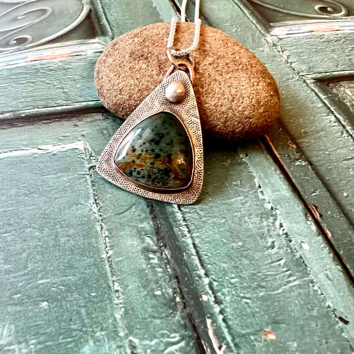 STERLING SILVER BRONZE MORNING DEW JASPER NECKLACE - MOTHER EARTH TALISMAN