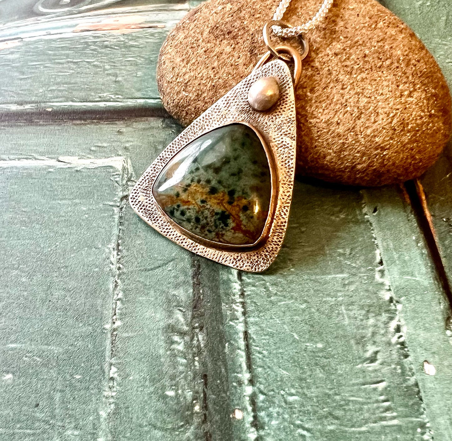 STERLING SILVER BRONZE MORNING DEW JASPER NECKLACE - MOTHER EARTH TALISMAN