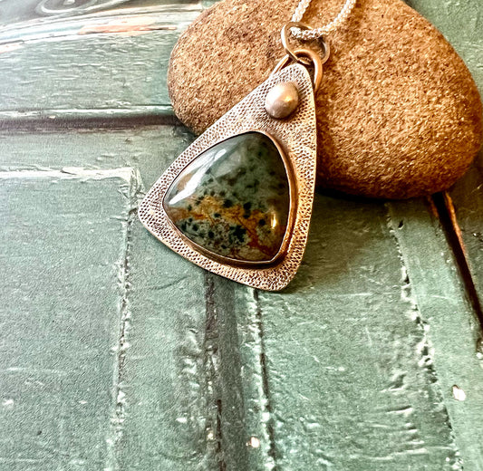 STERLING SILVER BRONZE MORNING DEW JASPER NECKLACE - MOTHER EARTH TALISMAN