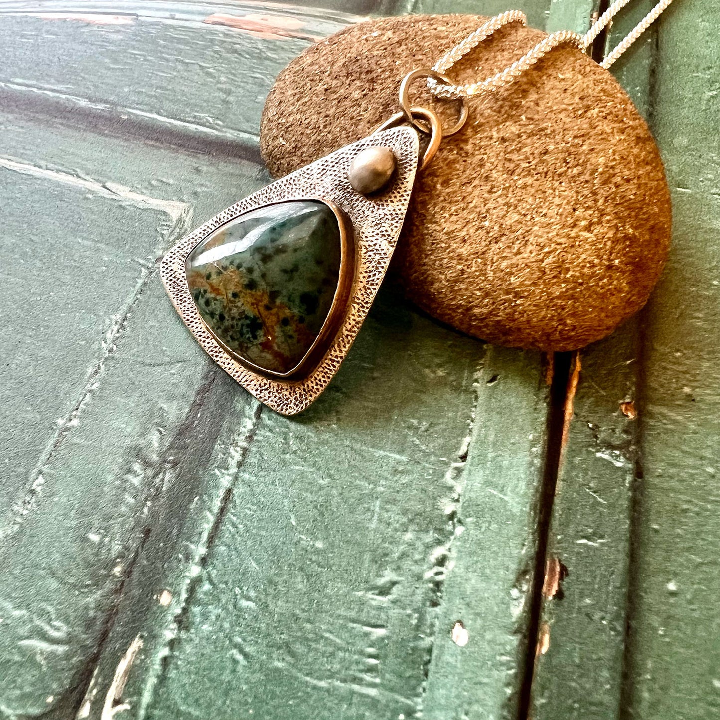 STERLING SILVER BRONZE MORNING DEW JASPER NECKLACE - MOTHER EARTH TALISMAN