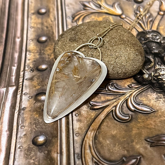 STERLING GOLD FILLED RUTILATED QUARTZ HEART NECKLACE - CLARITY TALISMAN