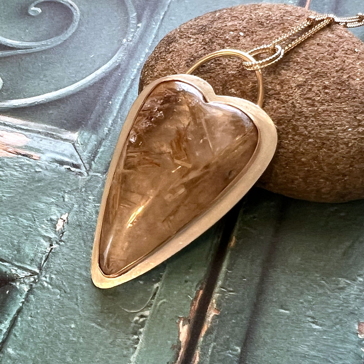 STERLING GOLD FILLED RUTILATED QUARTZ HEART NECKLACE - CLARITY TALISMAN