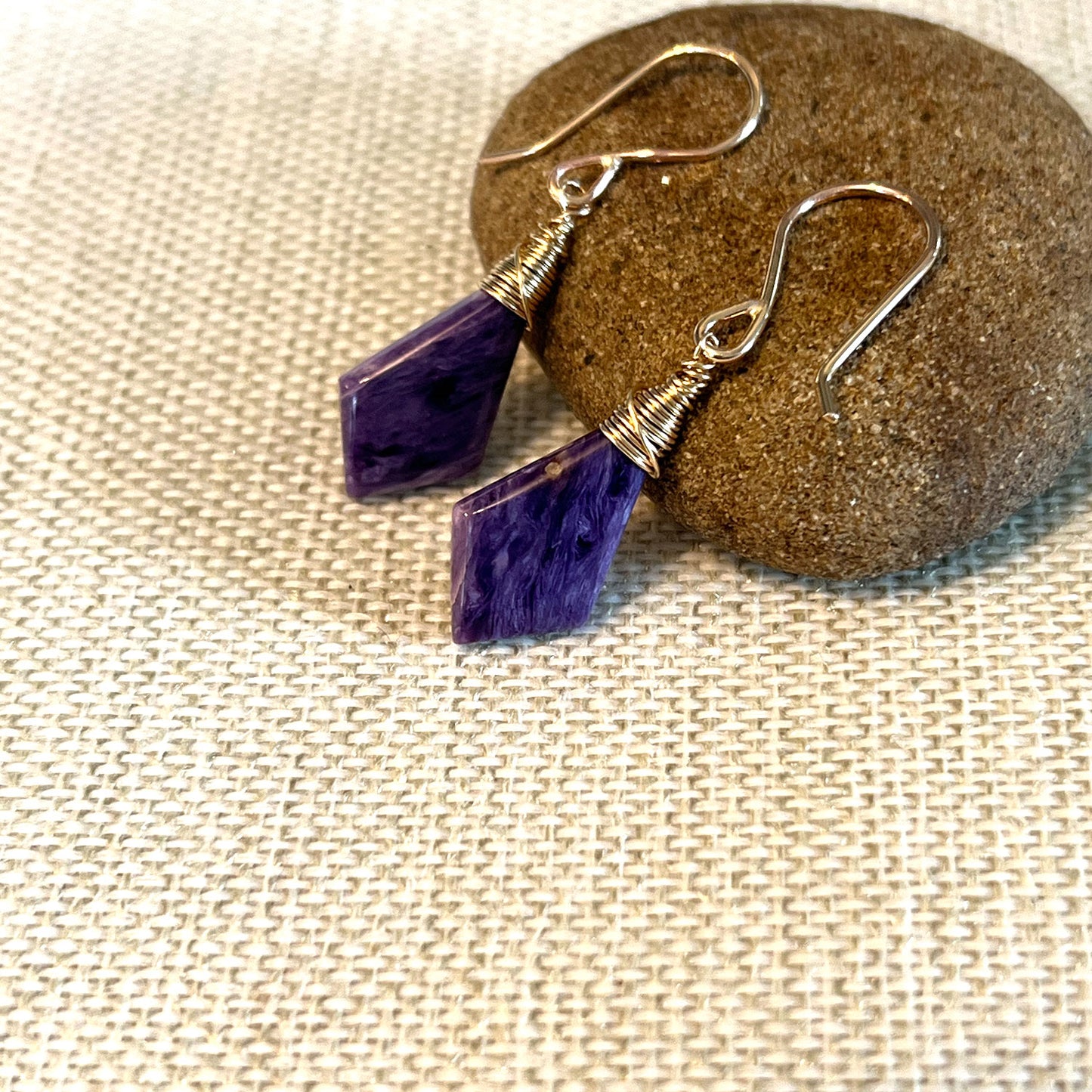 STERLING SILVER/GOLD FILLED CHAROITE KITE EARRINGS - I ACCEPT TALISMAN