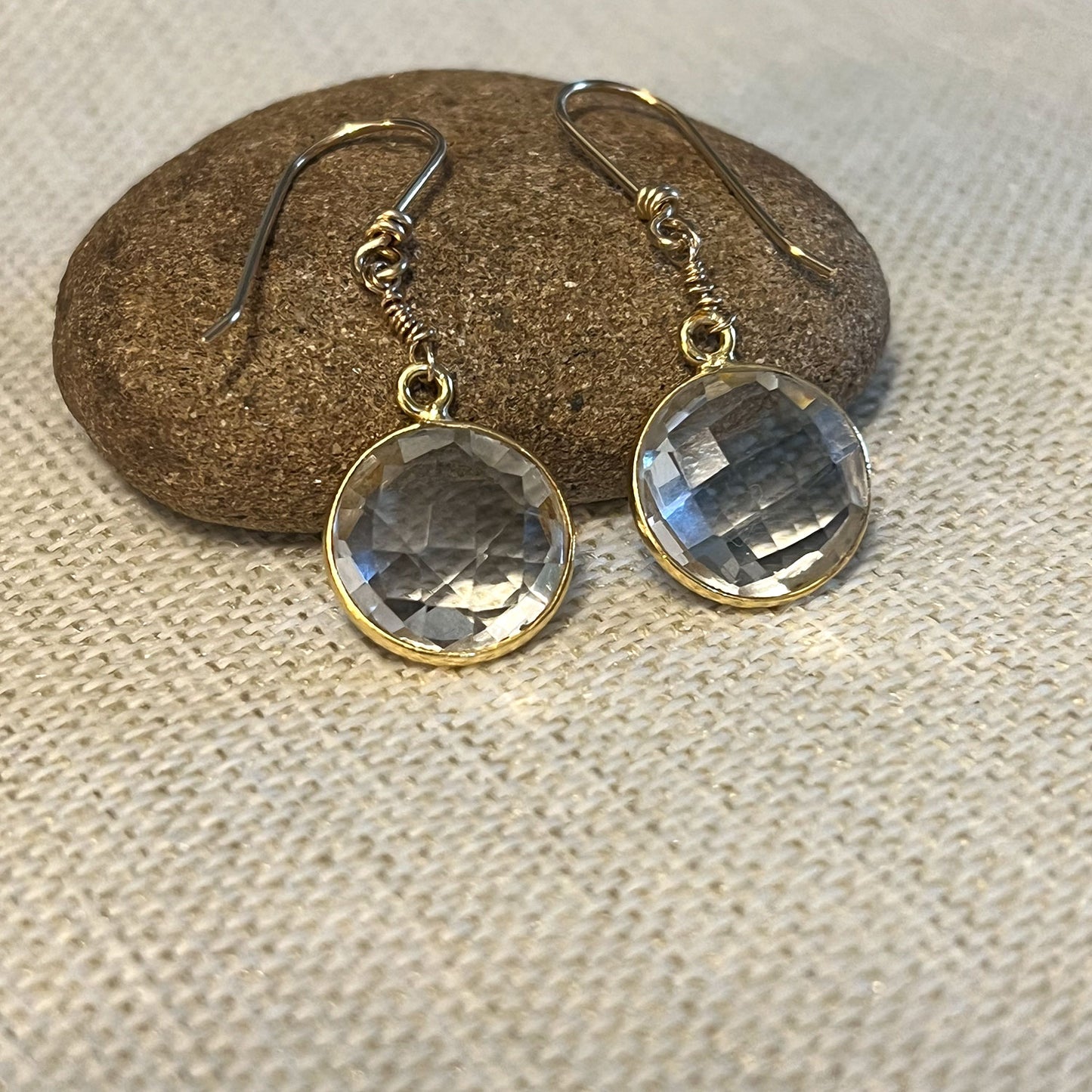 RESERVED - GOLD FILLED FACETED QUARTZ DISC EARRINGS - POWER TO ELEVATE TALISMAN