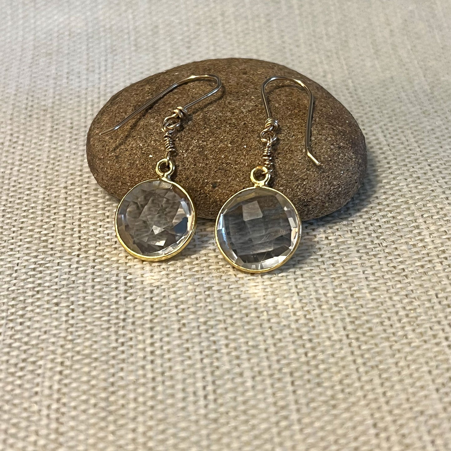 RESERVED - GOLD FILLED FACETED QUARTZ DISC EARRINGS - POWER TO ELEVATE TALISMAN