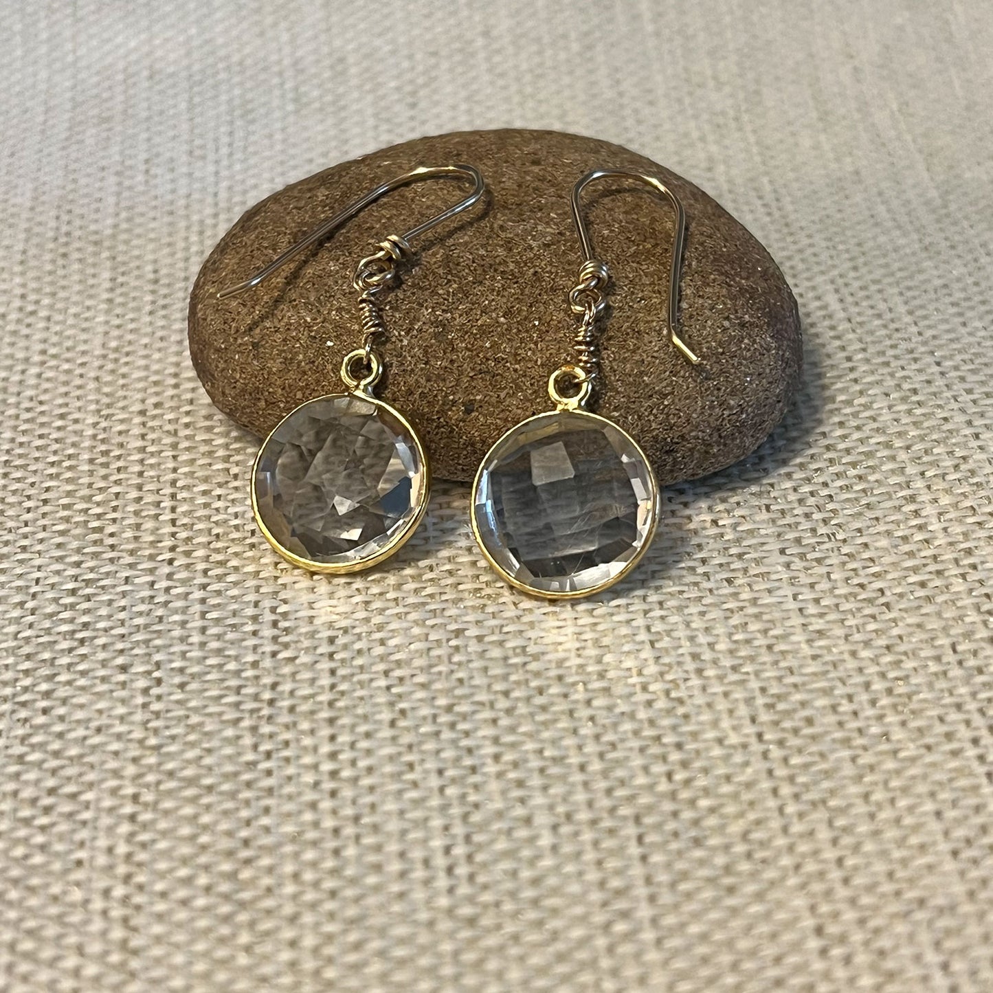 RESERVED - GOLD FILLED FACETED QUARTZ DISC EARRINGS - POWER TO ELEVATE TALISMAN