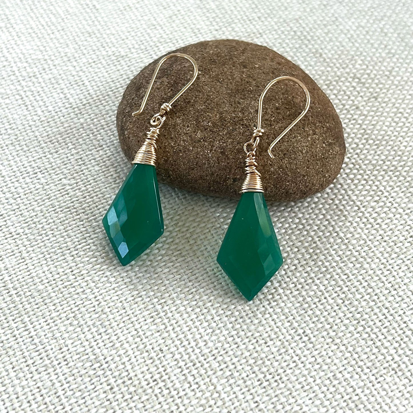 GOLD FILLED GREEN ONYX EARRINGS - SELF CONTROL TALISMAN