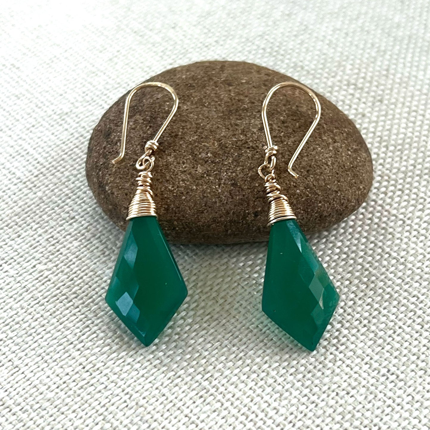 GOLD FILLED GREEN ONYX EARRINGS - SELF CONTROL TALISMAN