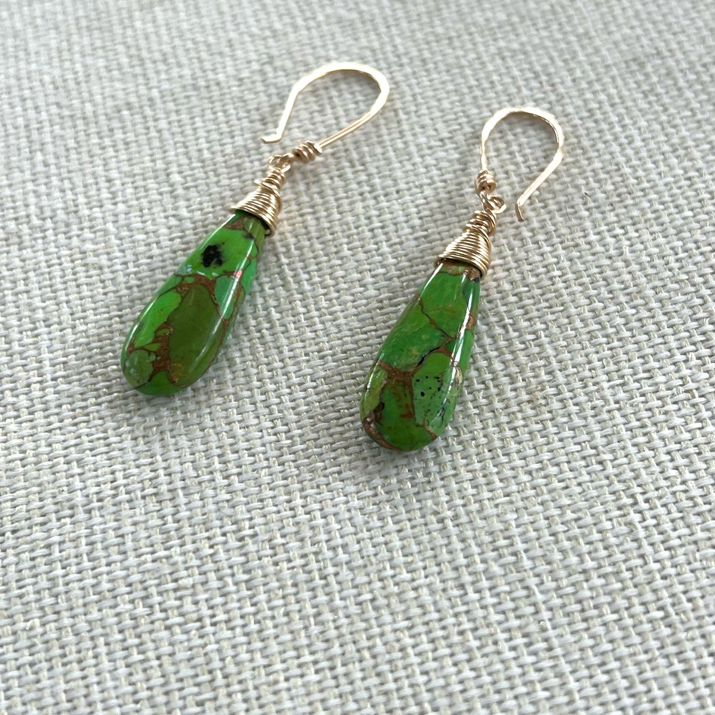 GOLD FILLED GREEN COPPER TURQUOISE EARRINGS - HEAVEN AND EARTH TALISMAN