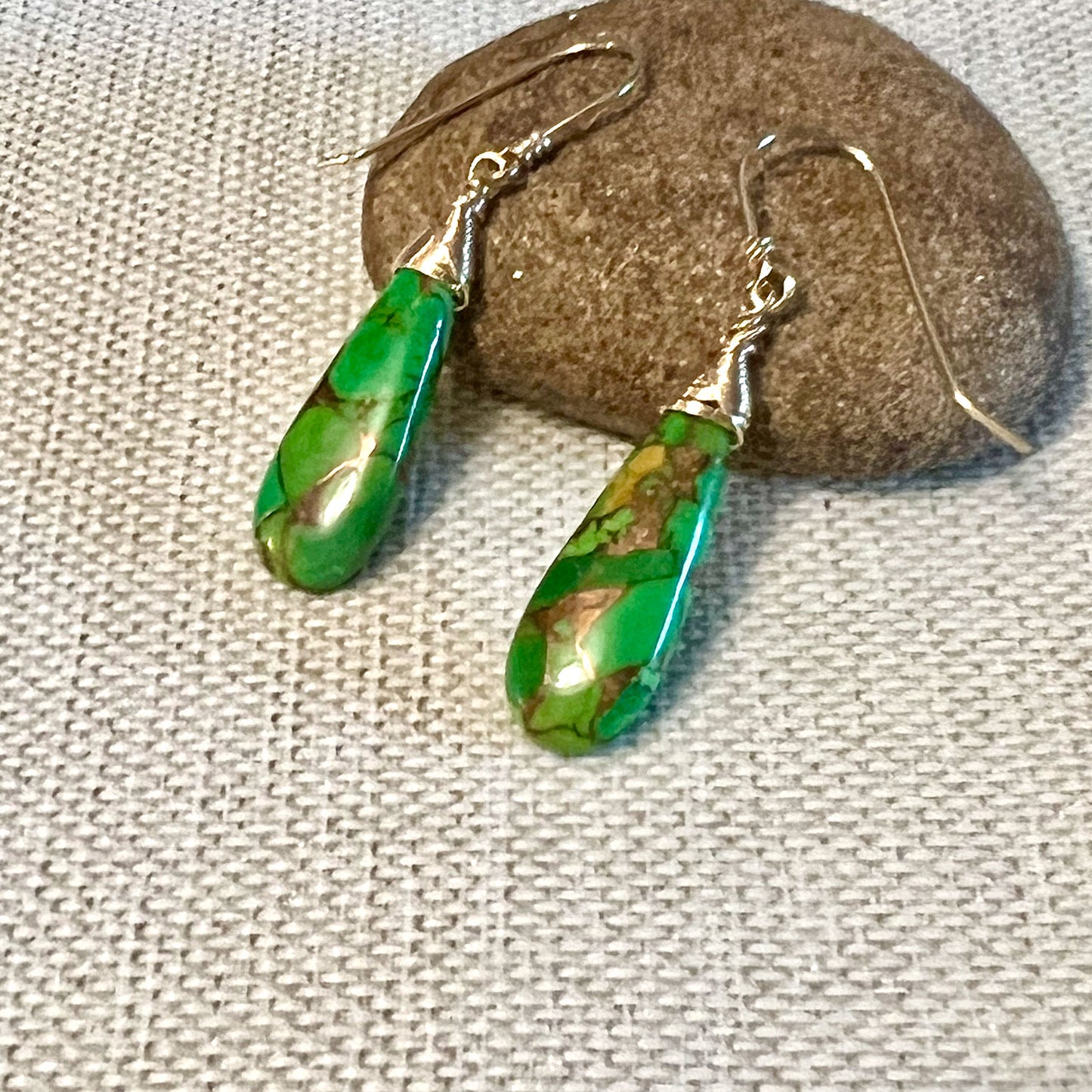 GOLD FILLED GREEN COPPER TURQUOISE EARRINGS - HEAVEN AND EARTH TALISMAN