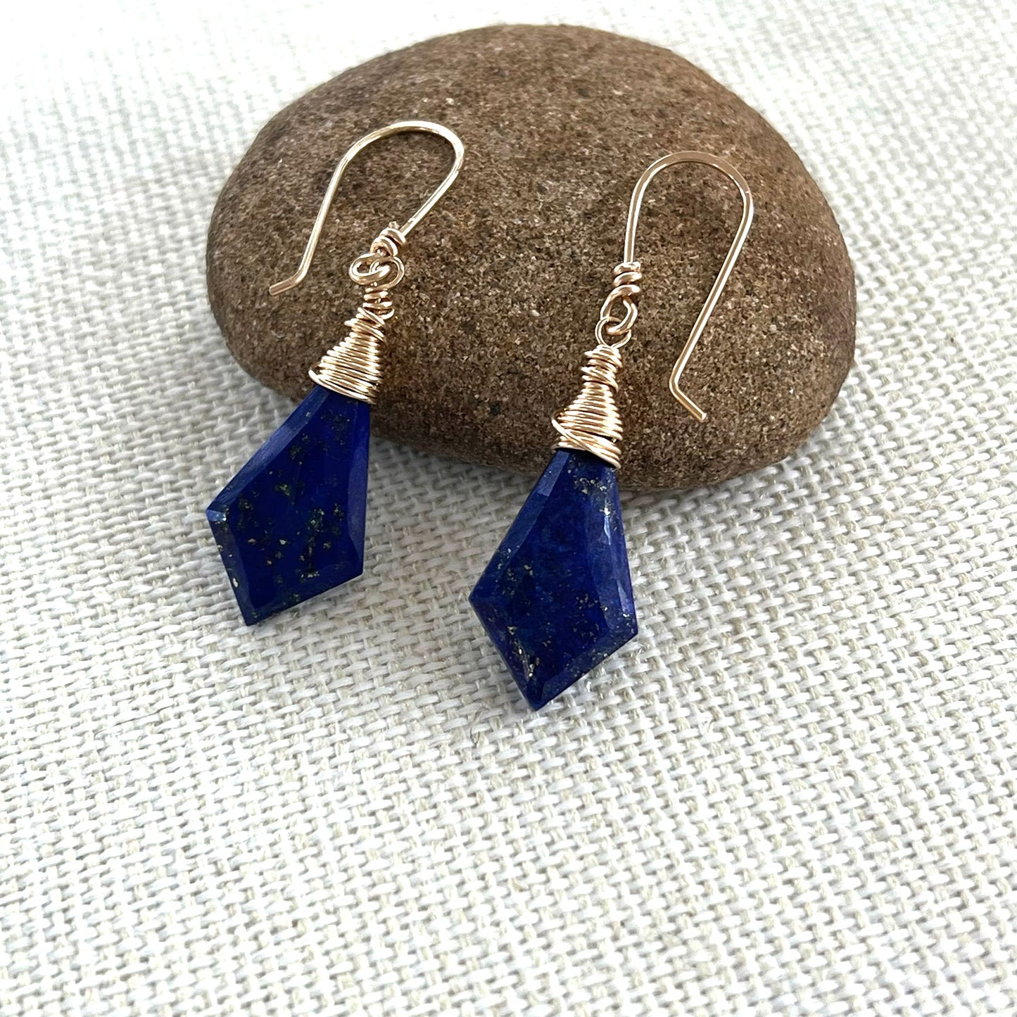 GOLD FILLED/STERLING LAPIS LAZULI SHIELD EARRINGS - SERENITY TALISMAN