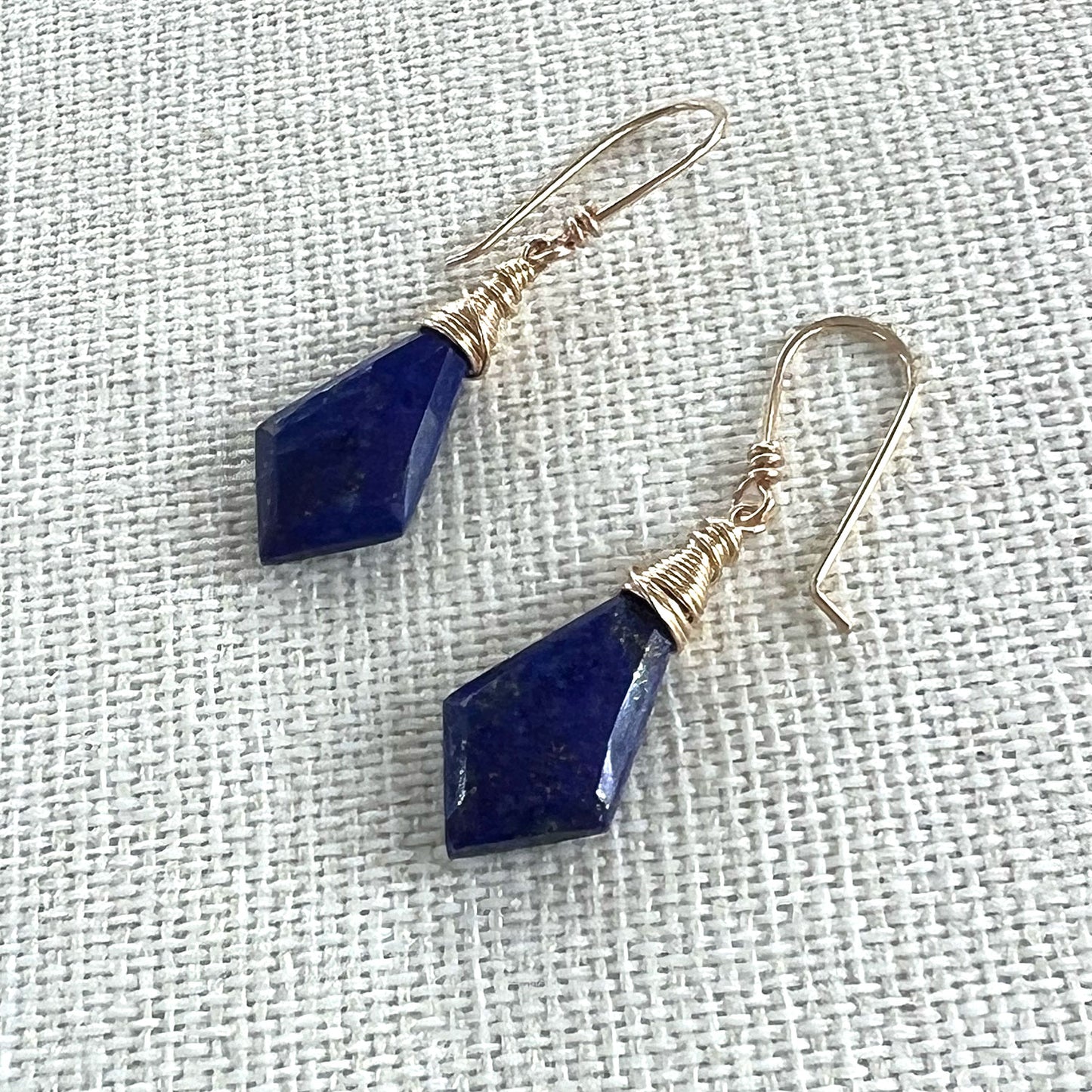 GOLD FILLED/STERLING LAPIS LAZULI SHIELD EARRINGS - SERENITY TALISMAN