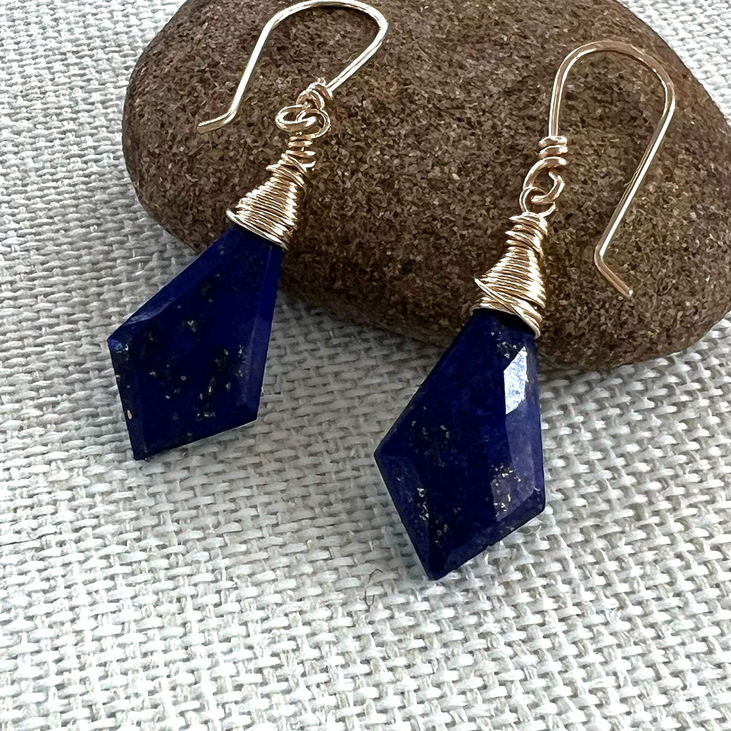 GOLD FILLED/STERLING LAPIS LAZULI SHIELD EARRINGS - SERENITY TALISMAN