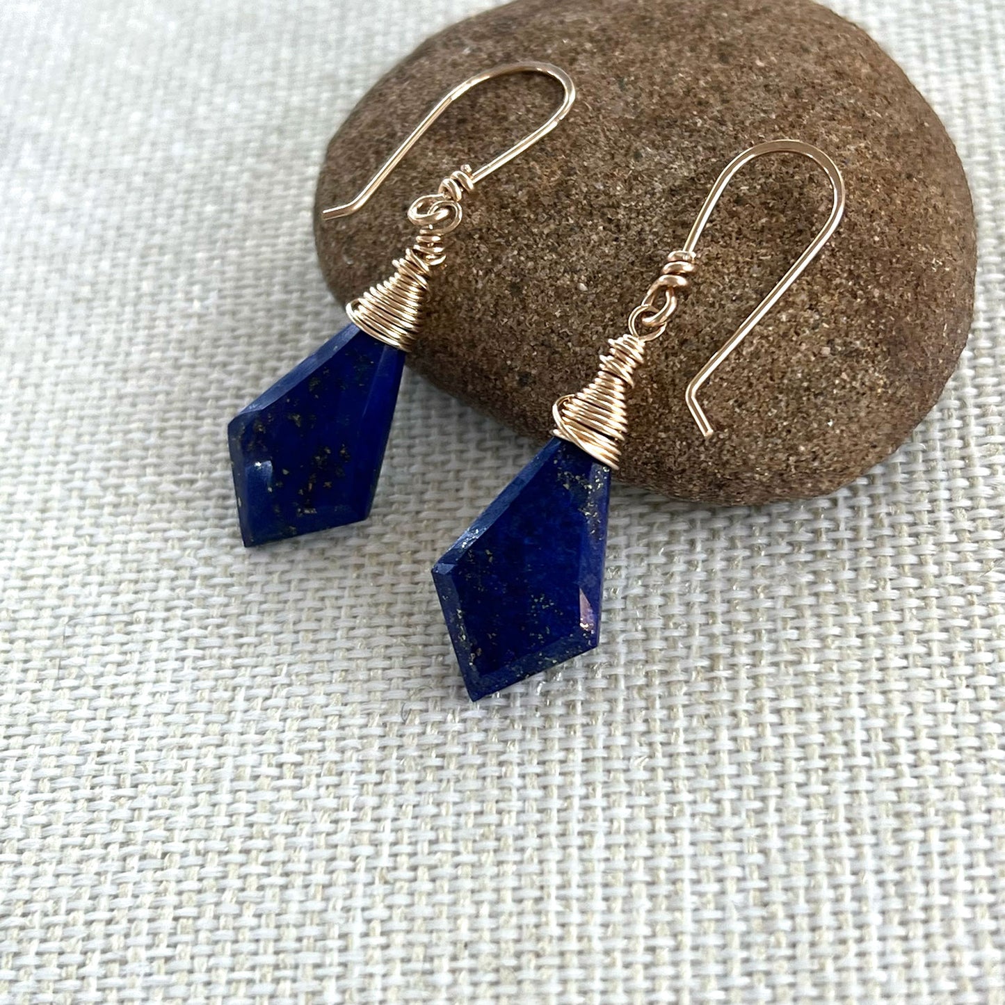 GOLD FILLED/STERLING LAPIS LAZULI SHIELD EARRINGS - SERENITY TALISMAN