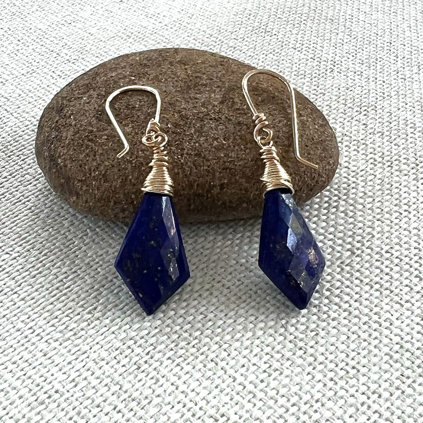 GOLD FILLED/STERLING LAPIS LAZULI SHIELD EARRINGS - SERENITY TALISMAN