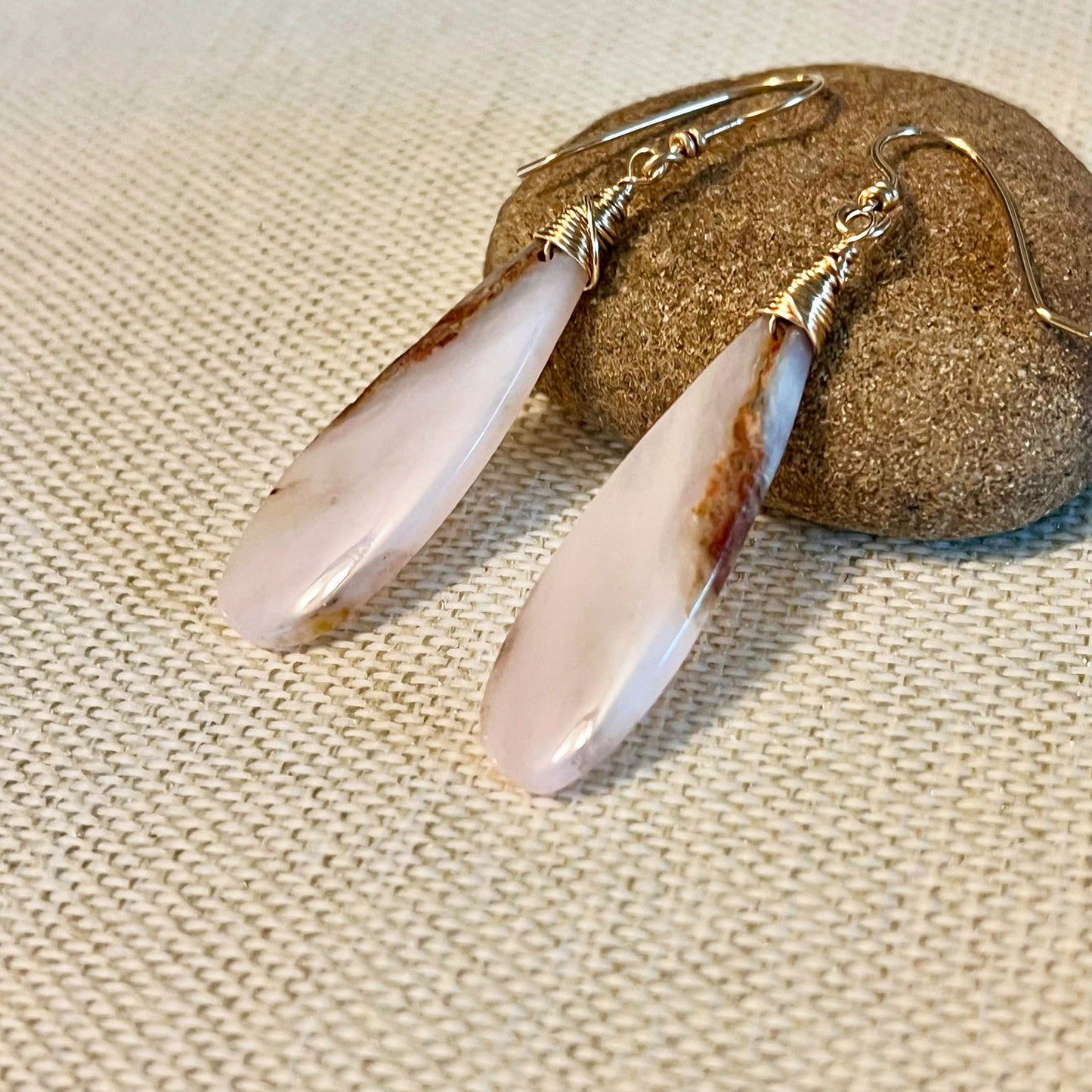 GOLD FILLED/STERLING SILVER PINK PERUVIAN OPAL EARRINGS - CALMING TALISMAN