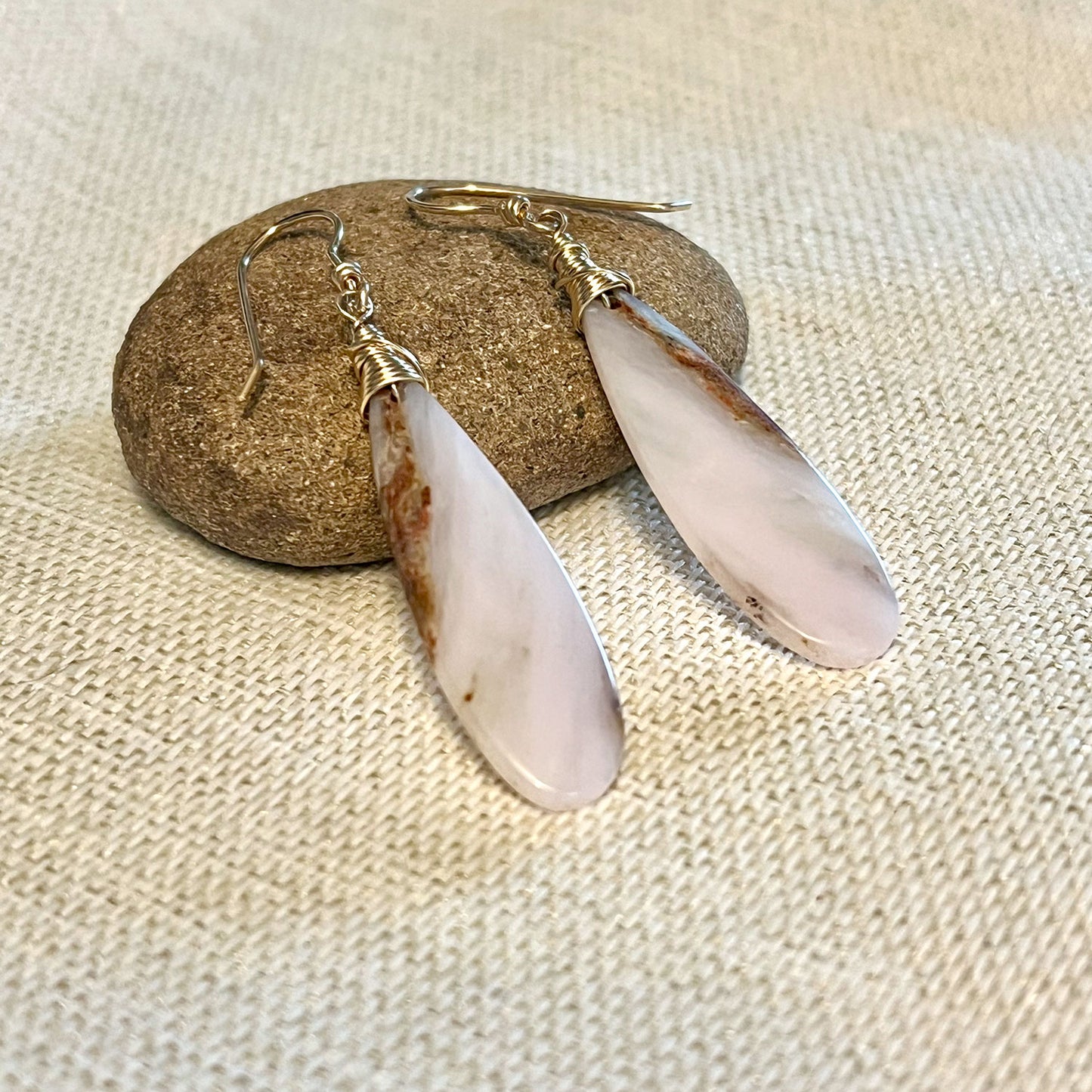 GOLD FILLED/STERLING SILVER PINK PERUVIAN OPAL EARRINGS - CALMING TALISMAN