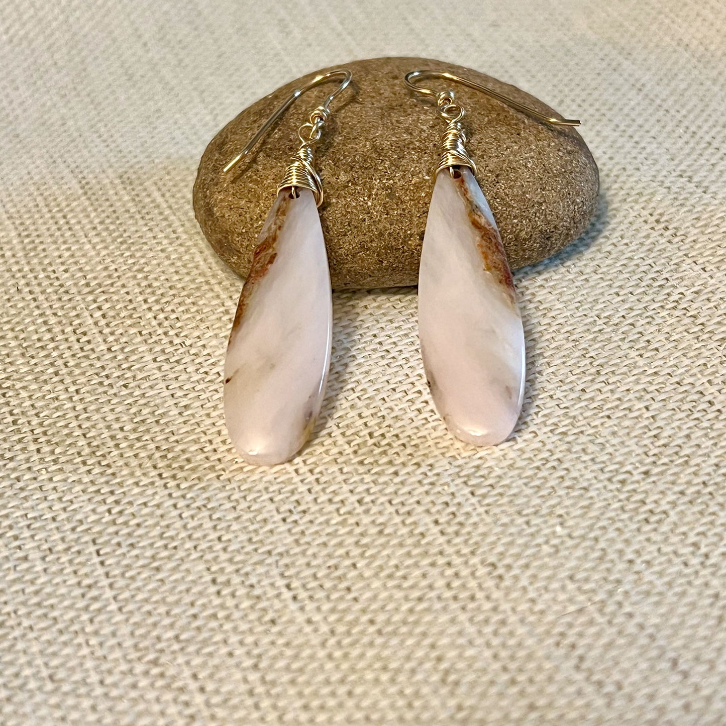 GOLD FILLED/STERLING SILVER PINK PERUVIAN OPAL EARRINGS - CALMING TALISMAN