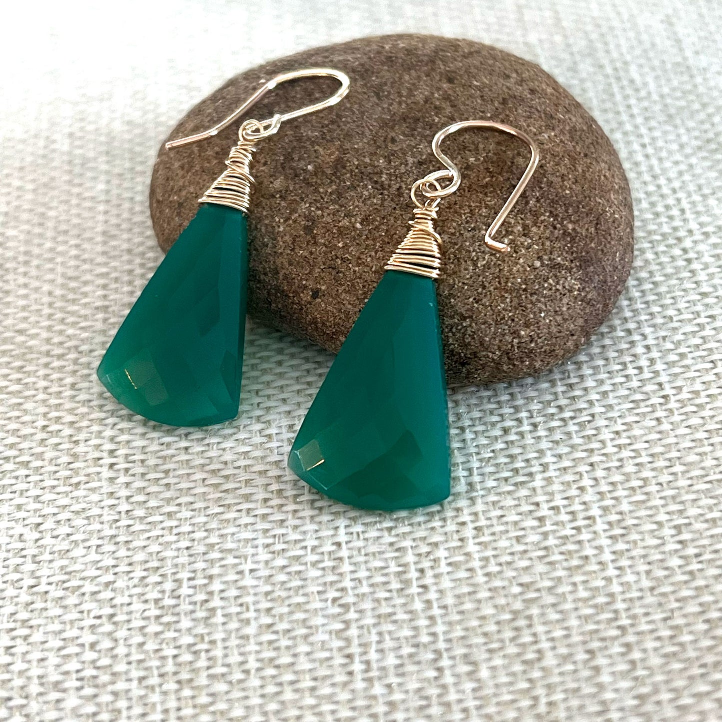 GOLD FILLED GREEN ONYX EARRINGS - SELF CONTROL TALISMAN