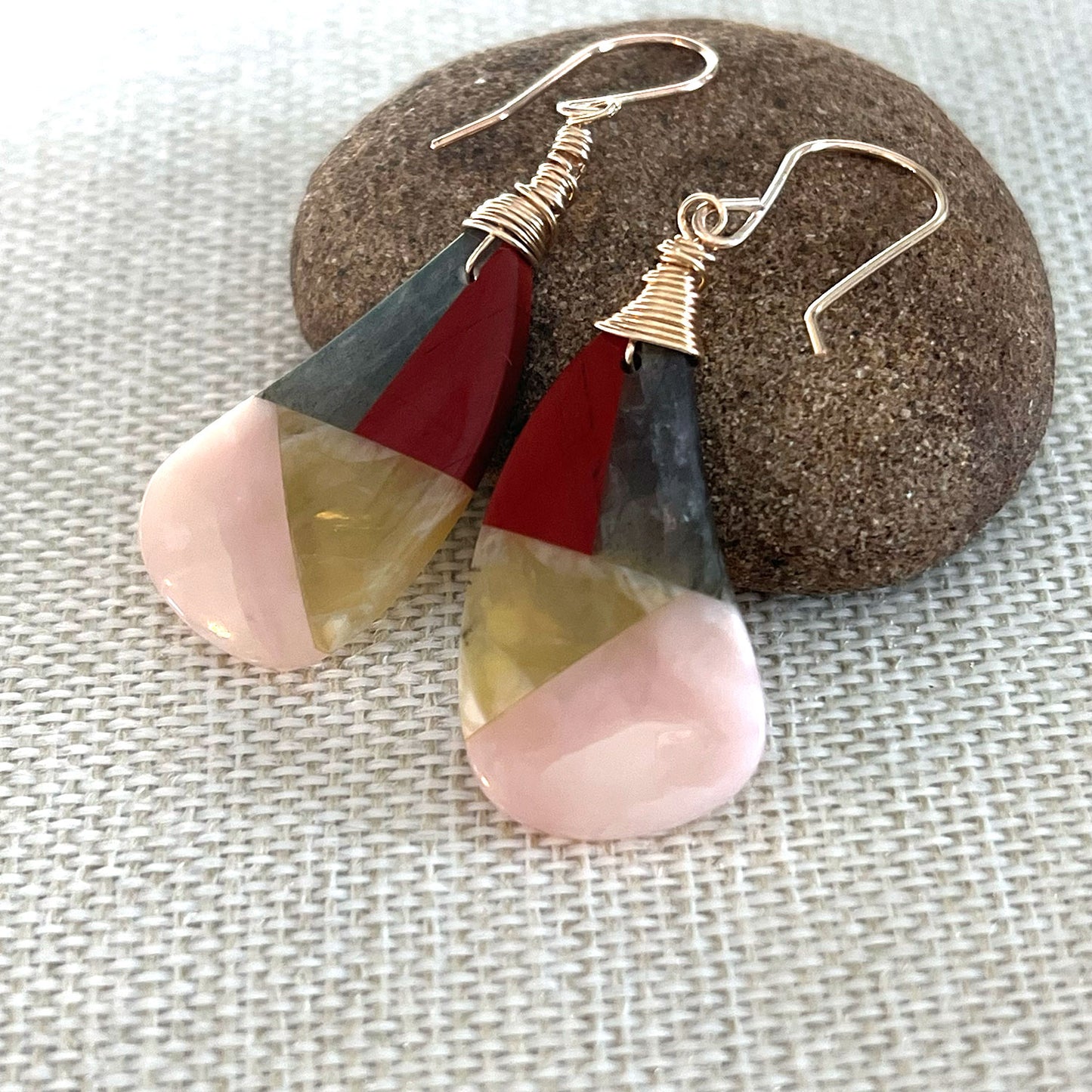 GOLD FILLED LABRADORITE JASPER OPAL INTARSIA EARRINGS - ORIGINALITY TALISMAN