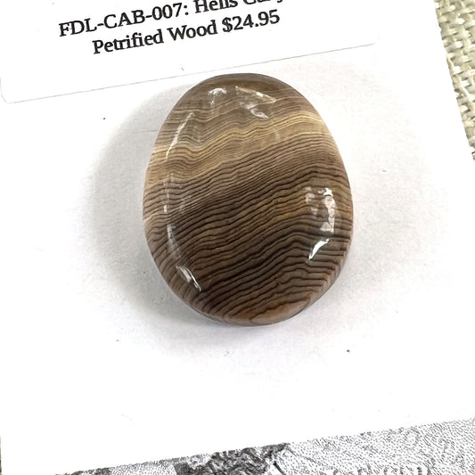 HELLS CANYON PETRIFIED WOOD OVAL CABOCHON. EARTH TONES. 30MM X 22MM x 8MM.