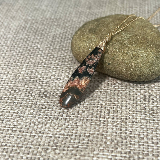ROSE GOLD FILLED RED SNOWFLAKE OBSIDIAN NECKLACE - LIGHT INTO DARKNESS TALISMAN