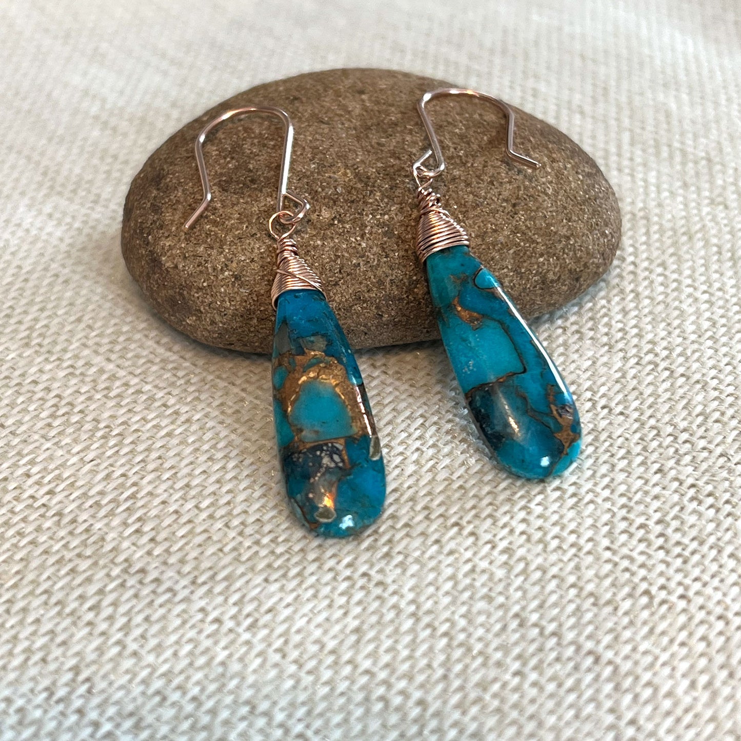 ROSE GOLD FILLED BLUE COPPER TURQUOISE EARRINGS - HEAVEN AND EARTH TALISMAN