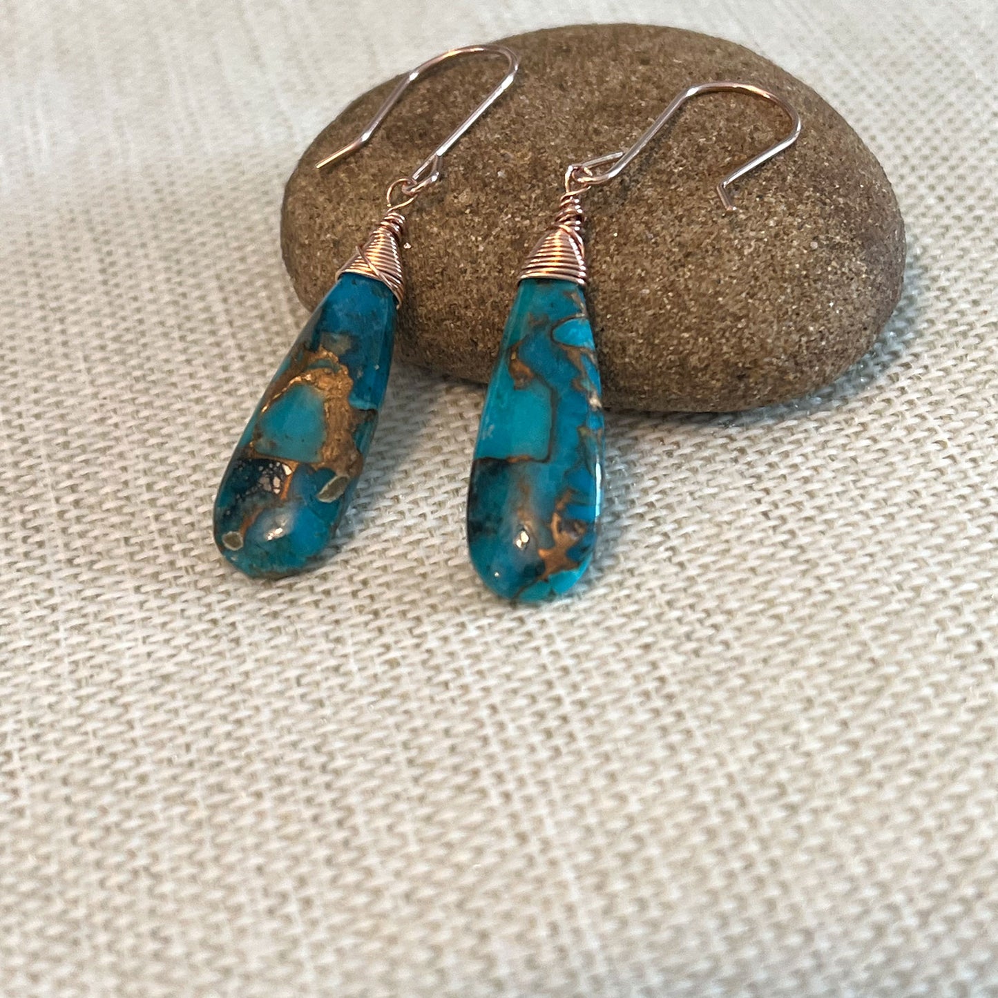 ROSE GOLD FILLED BLUE COPPER TURQUOISE EARRINGS - HEAVEN AND EARTH TALISMAN