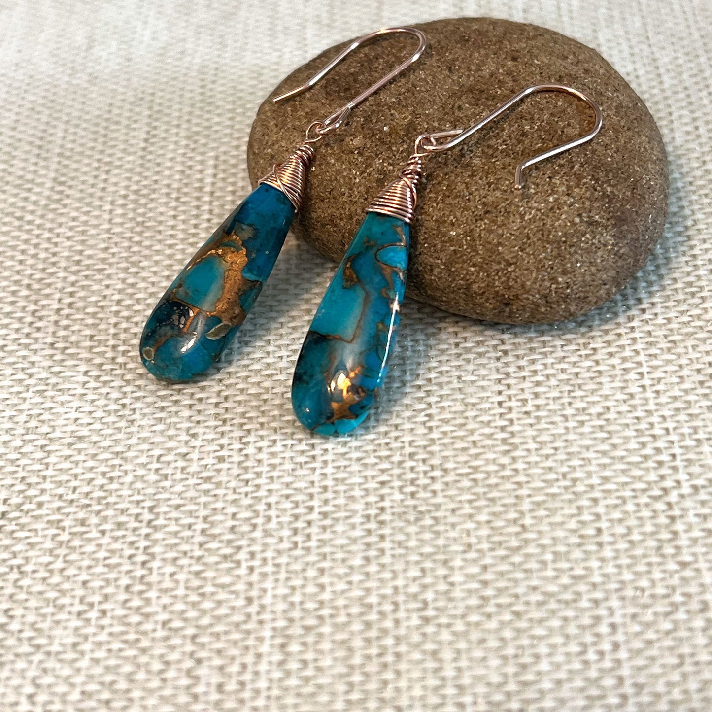 ROSE GOLD FILLED BLUE COPPER TURQUOISE EARRINGS - HEAVEN AND EARTH TALISMAN