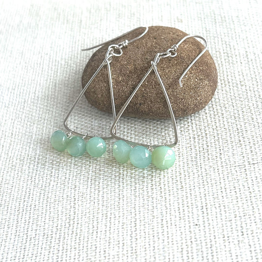 STERLING SILVER AQUA CHALCEDONY TRIANGLE EARRINGS - GOOD WILL TALISMAN