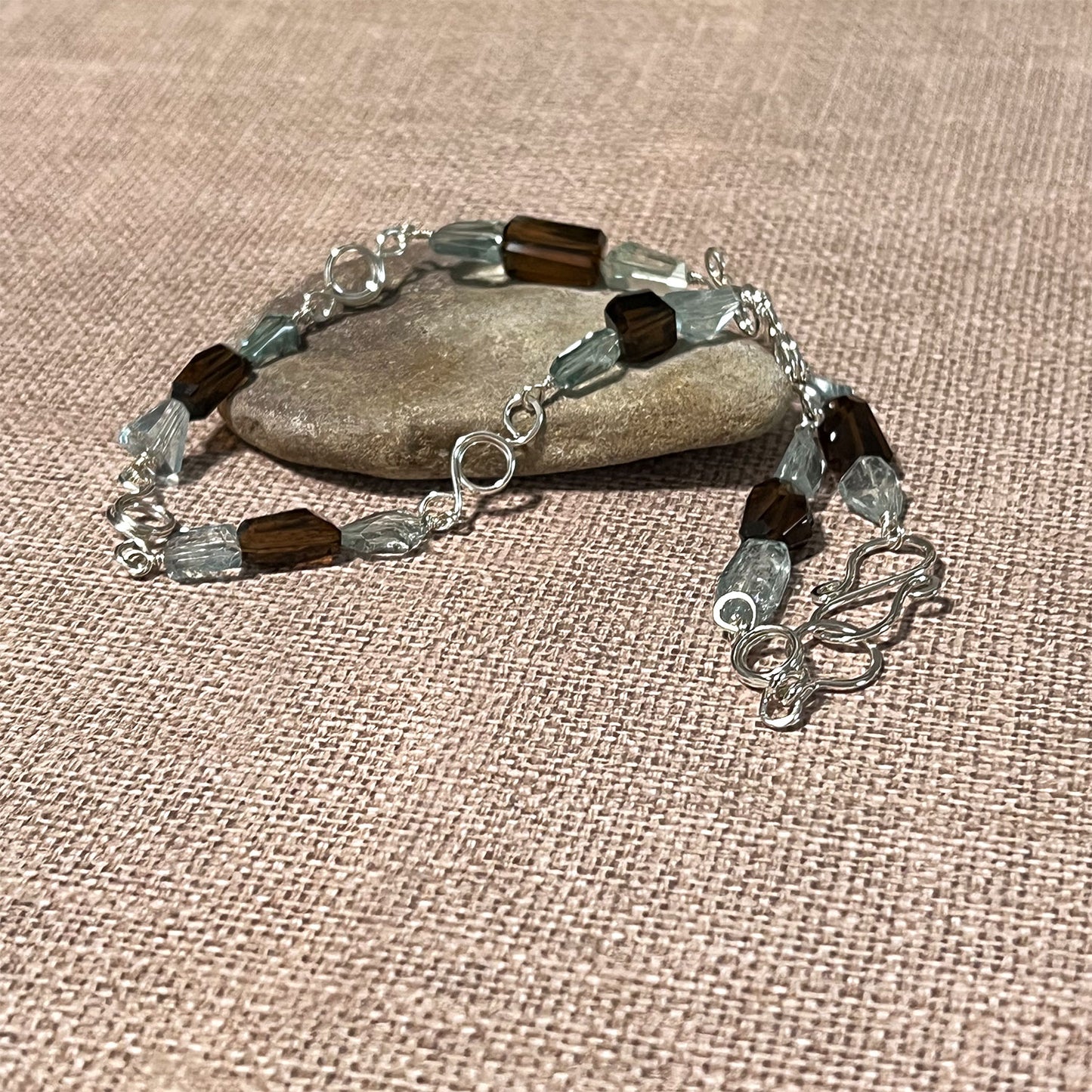 STERLING SILVER AQUAMARINE COGNAC QUARTZ NECKLACE - EARTH AND SEA TALISMAN