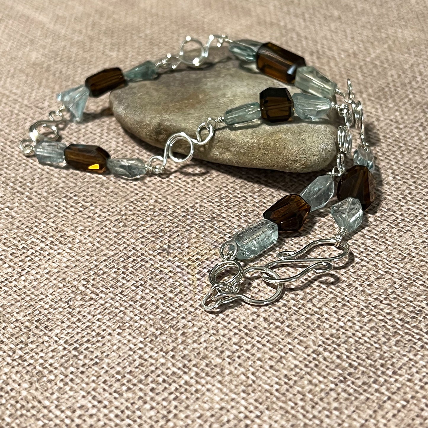 STERLING SILVER AQUAMARINE COGNAC QUARTZ NECKLACE - EARTH AND SEA TALISMAN