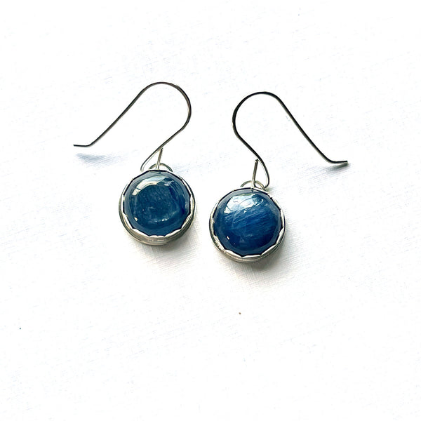 STERLING SILVER BEZEL SET BLUE KYANITE EARRINGS - SPEAK MY TRUTH TALISMAN