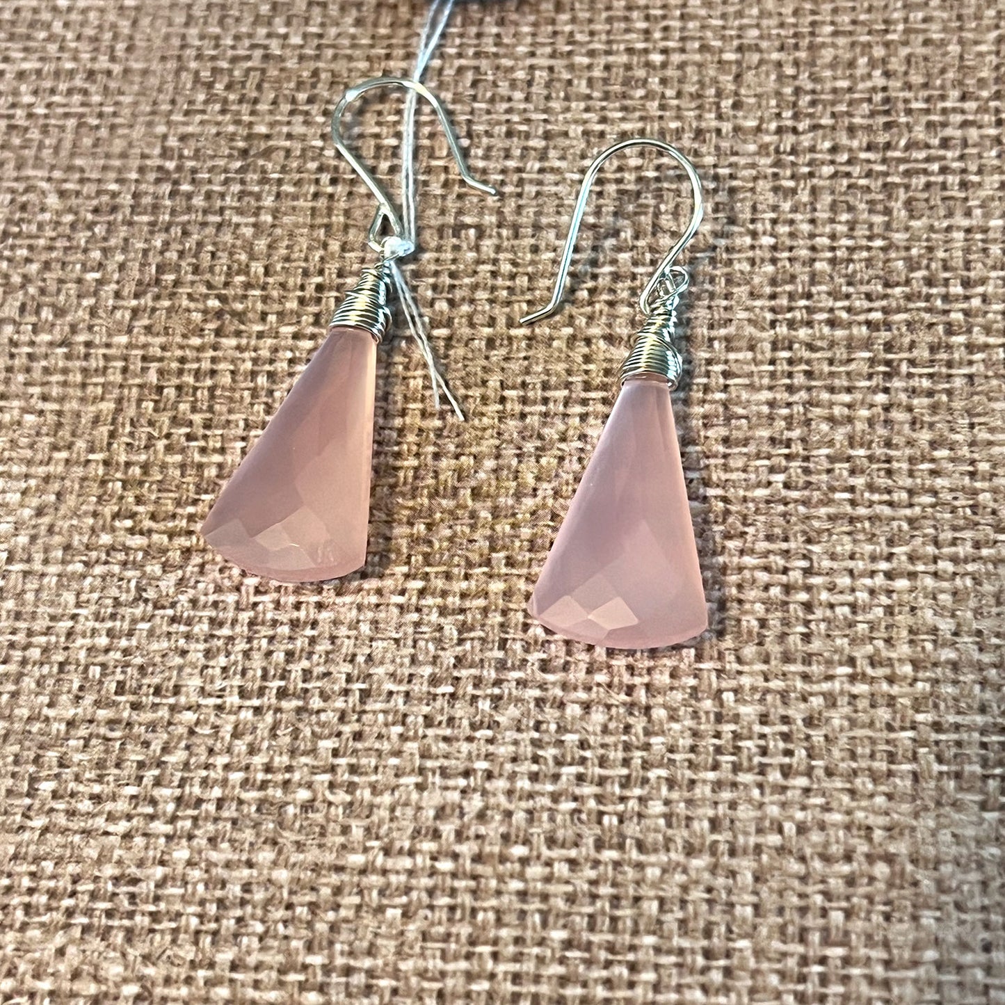 STERLING SILVER CORNFLOWER BLUE PINK CHALCEDONY EARRINGS - GOOD WILL TALISMAN