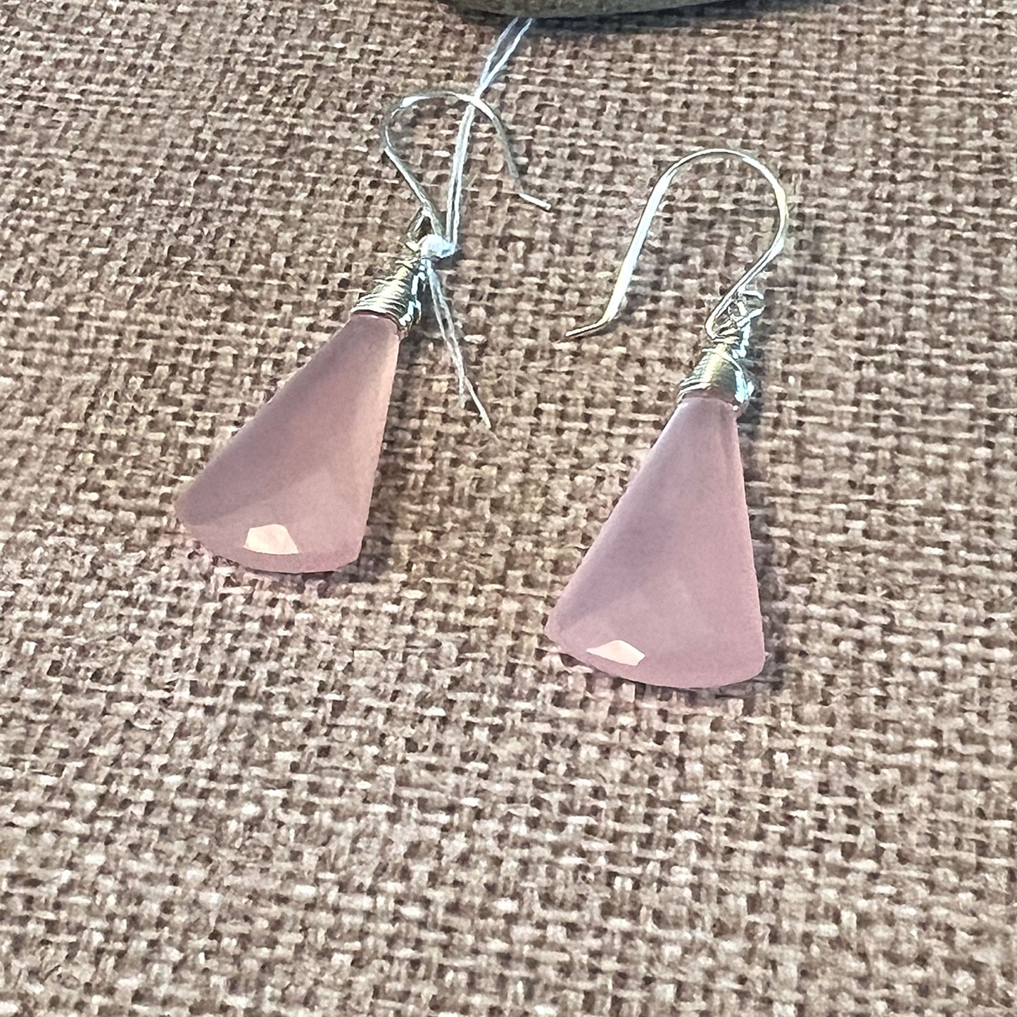 STERLING SILVER CORNFLOWER BLUE PINK CHALCEDONY EARRINGS - GOOD WILL TALISMAN